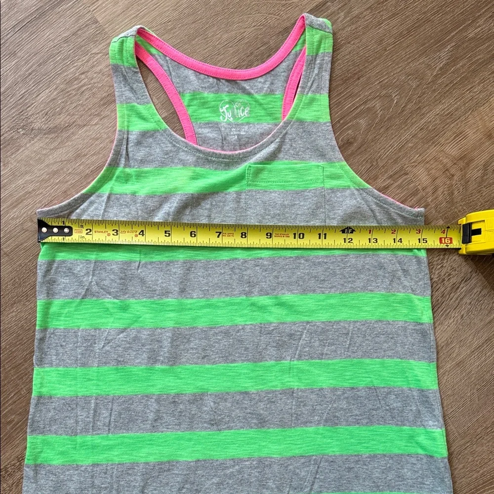 Justice Girls Striped Bright Green and Gray Tank Top, Size 12